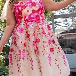 JessaKae Floral Embroidered Dress in Pink and Red